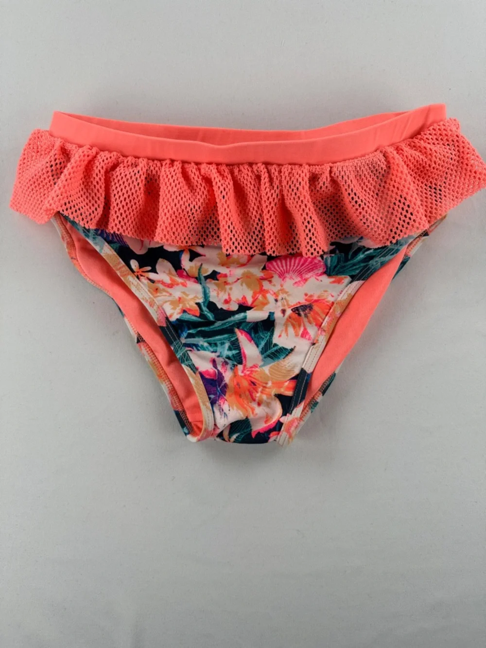 Ideology Coral Pink Floral Ruffle Girls Swim Bikini Bottom